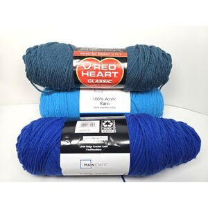 Blue Acrylic Yarn Skein Lot X 3 Different 4 Weight Teal Windsor NOS Banded